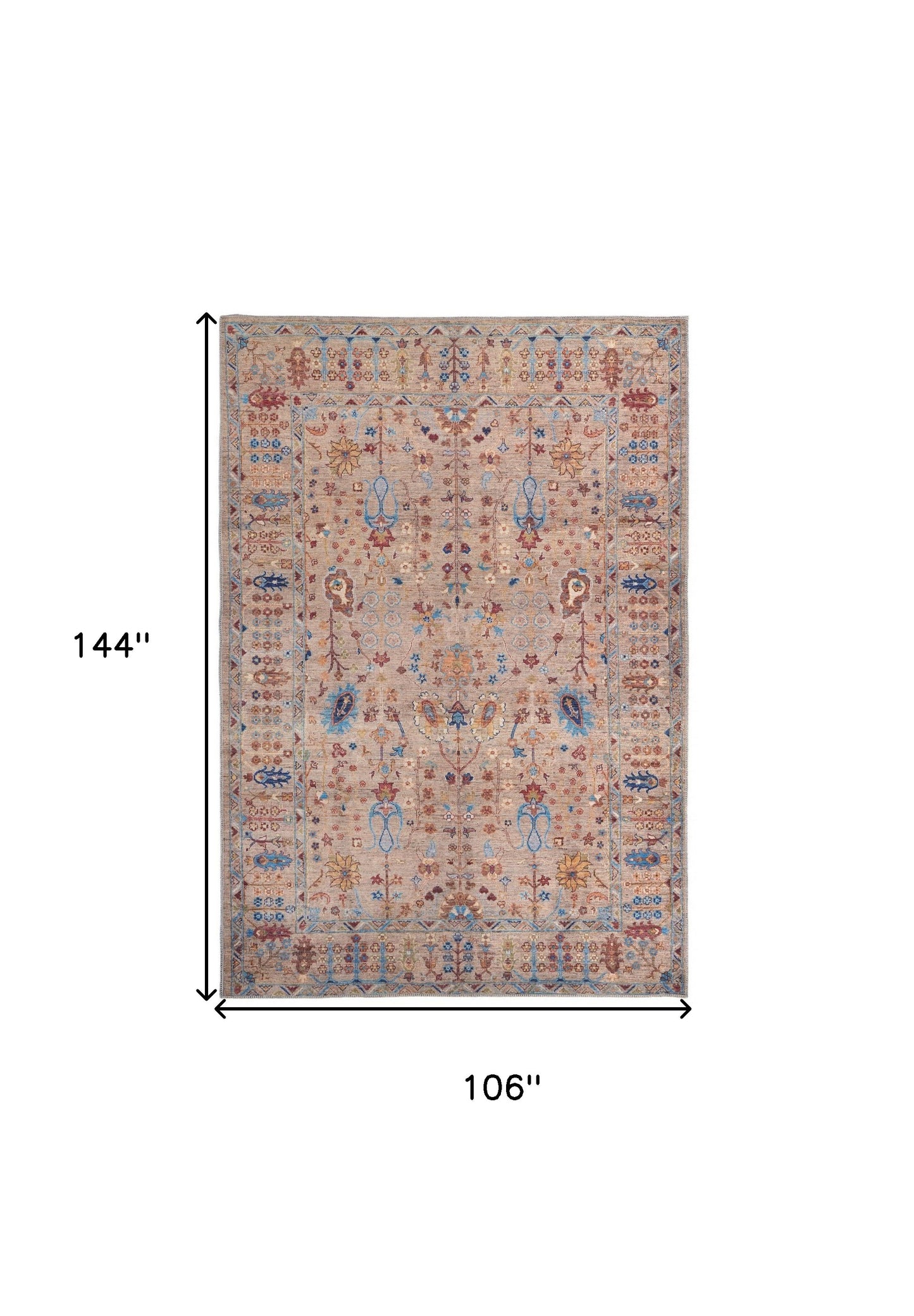 9' X 12' Tan Pink And Blue Floral Power Loom Area Rug - 106.0" (H) x 144.0" (W) x 0.24" (D)