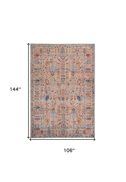 9' X 12' Tan Pink And Blue Floral Power Loom Area Rug - 106.0" (H) x 144.0" (W) x 0.24" (D)