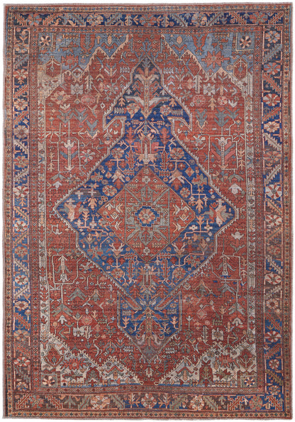 9' X 12' Red Tan And Blue Floral Power Loom Area Rug