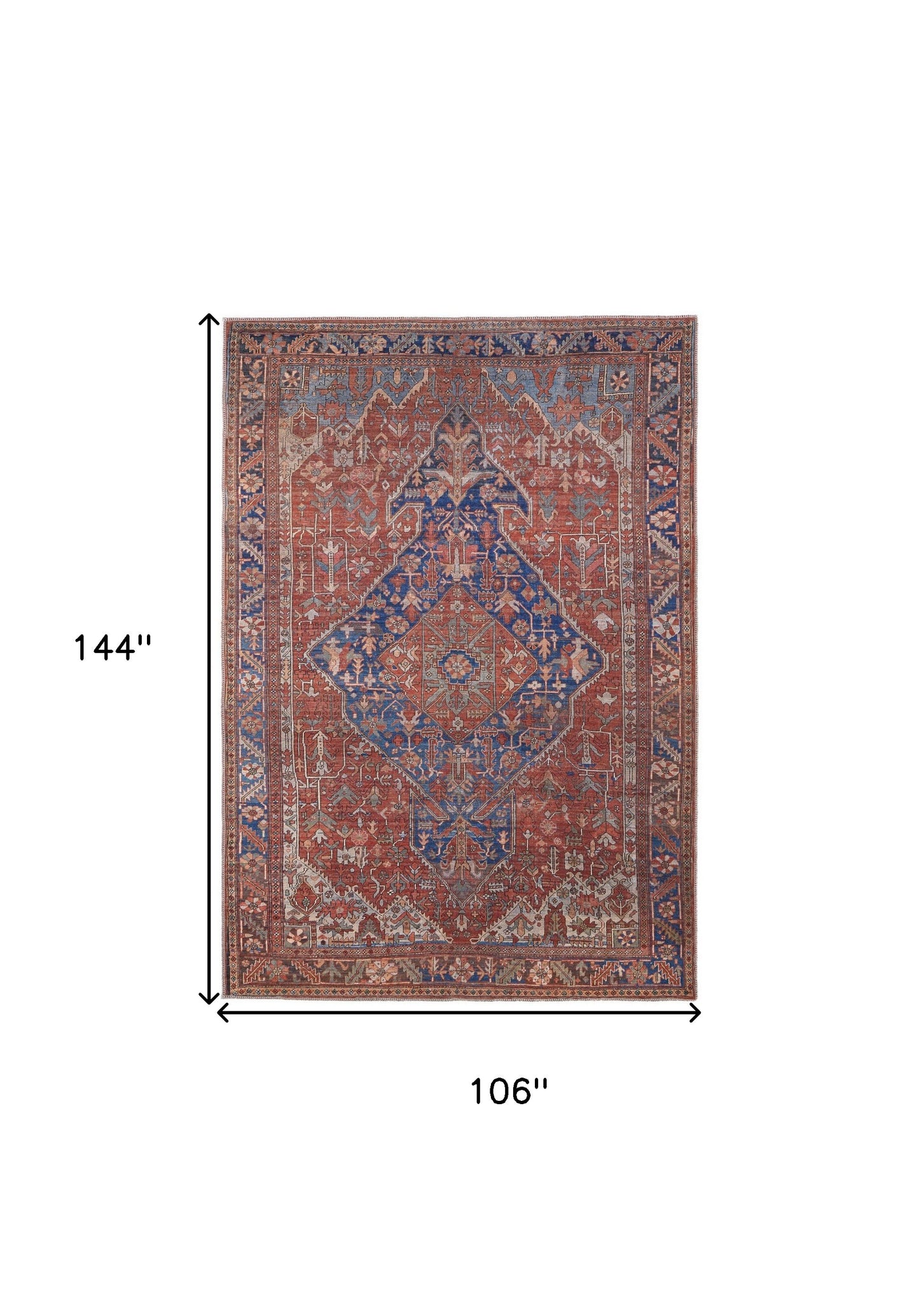 9' X 12' Red Tan And Blue Floral Power Loom Area Rug