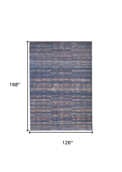 11' X 14' Beige and Blue Oriental Power Loom Area Rug - 24.0" (L) x 35.5" (W) x 1.0" (H)