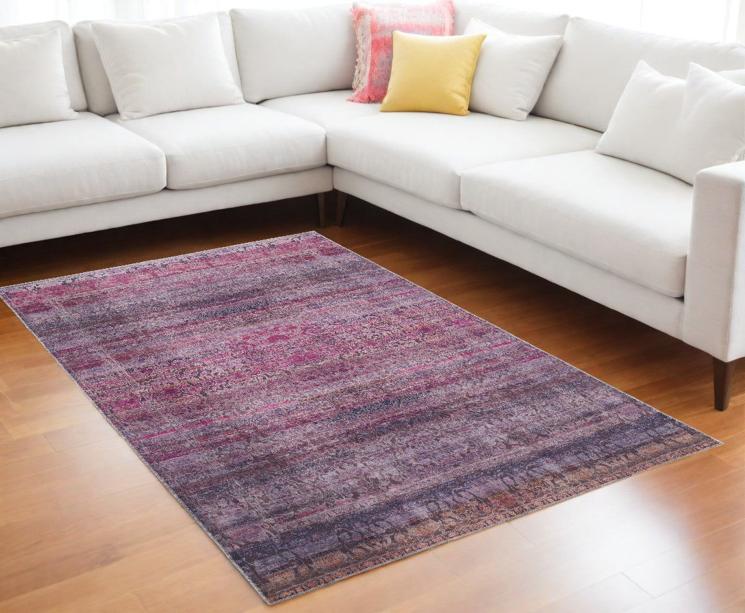 9' X 12' Pink And Purple Floral Power Loom Area Rug - 106.0" (H) x 144.0" (W) x 0.24" (D)