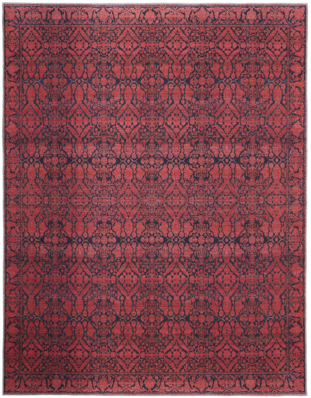 9' X 12' Red And Black Floral Power Loom Area Rug - 106.0" (H) x 144.0" (W) x 0.24" (D)