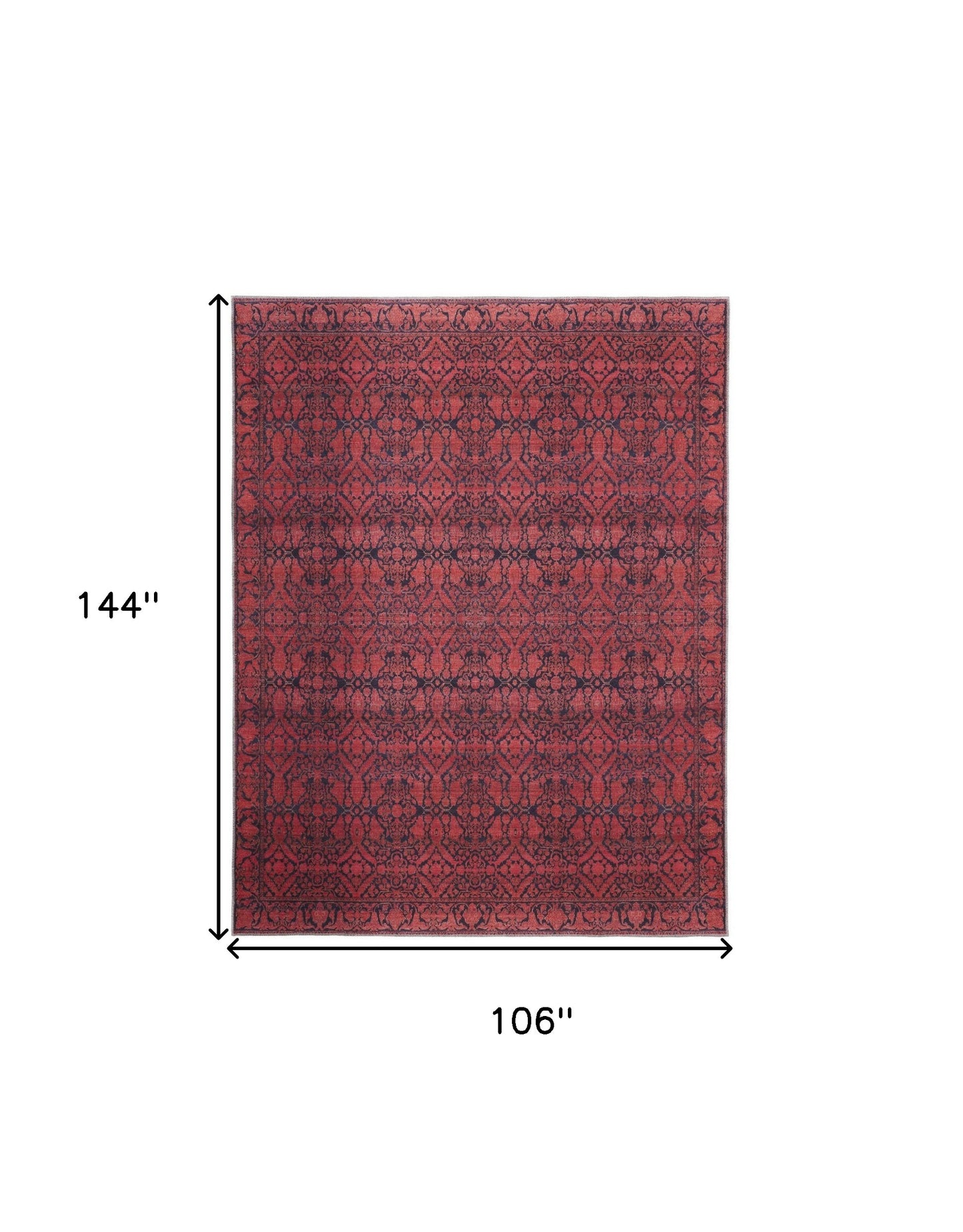 9' X 12' Red And Black Floral Power Loom Area Rug - 106.0" (H) x 144.0" (W) x 0.24" (D)