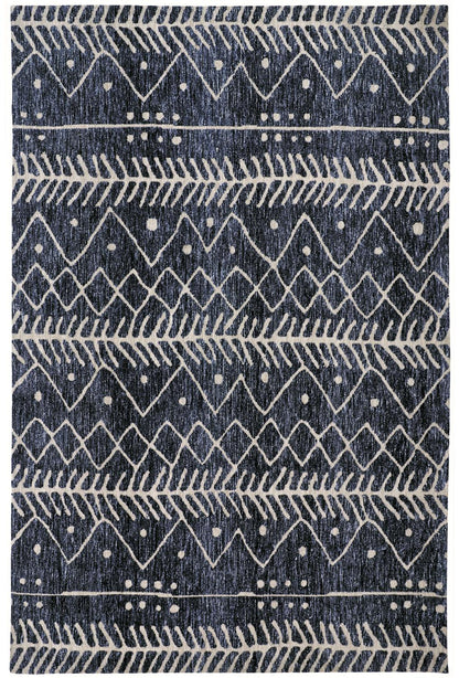 2' X 3' Blue And Ivory Striped Stain Resistant Area Rug - 45.0" (L) x 69.0" (W) x 0.32" (H)