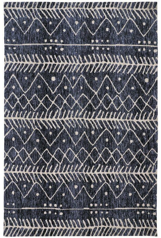 2' X 3' Blue And Ivory Striped Stain Resistant Area Rug - 45.0" (L) x 69.0" (W) x 0.32" (H)