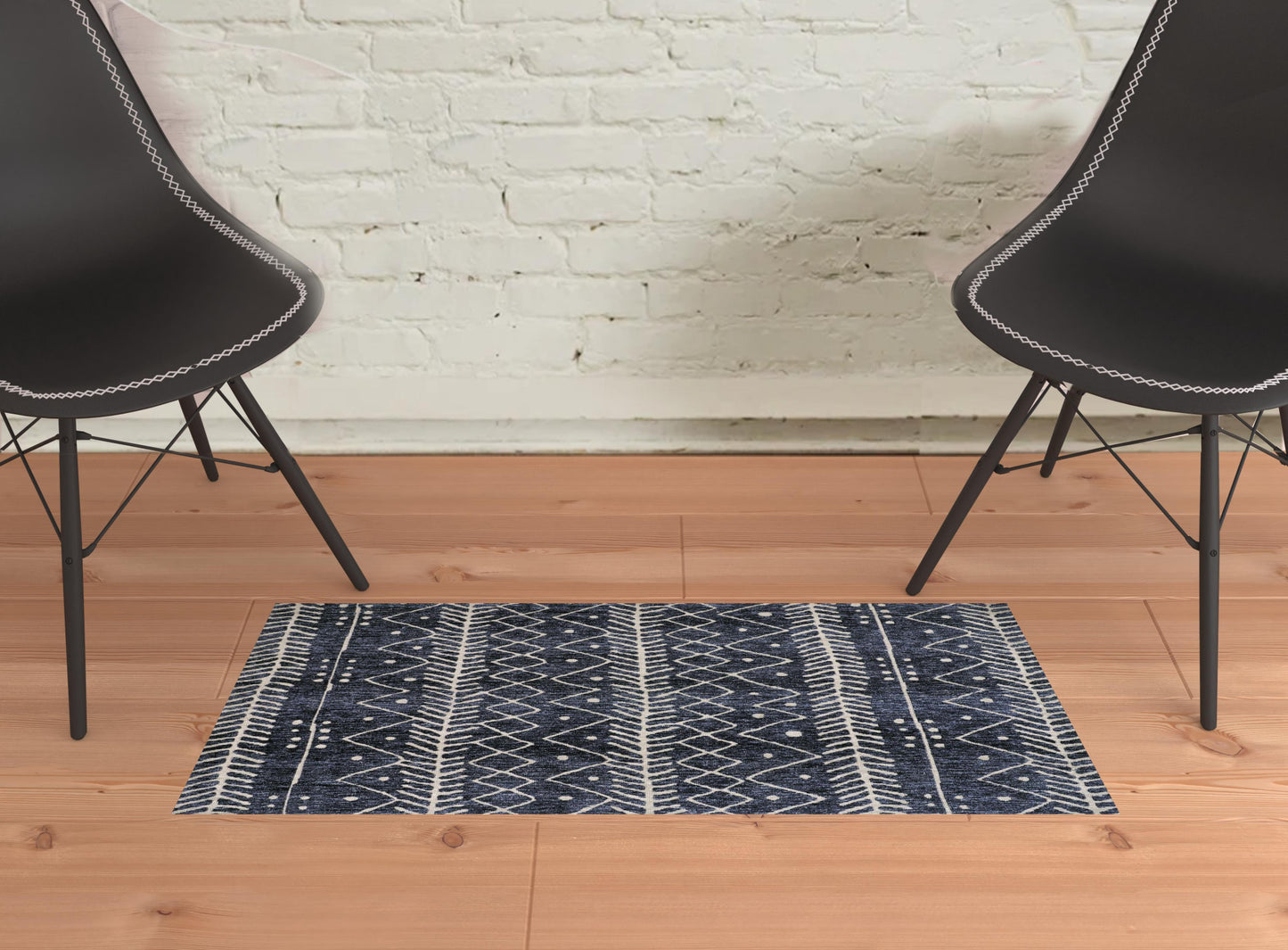 2' X 3' Blue And Ivory Striped Stain Resistant Area Rug - 45.0" (L) x 69.0" (W) x 0.32" (H)