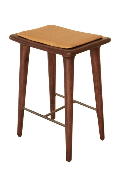 24" Cream And Brown Genuine Leather And Solid Wood Backless Counter Height Bar Chair HomeRoots