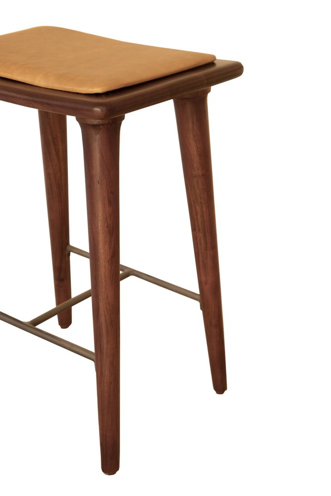 24" Cream And Brown Genuine Leather And Solid Wood Backless Counter Height Bar Chair HomeRoots