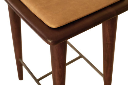 24" Cream And Brown Genuine Leather And Solid Wood Backless Counter Height Bar Chair HomeRoots