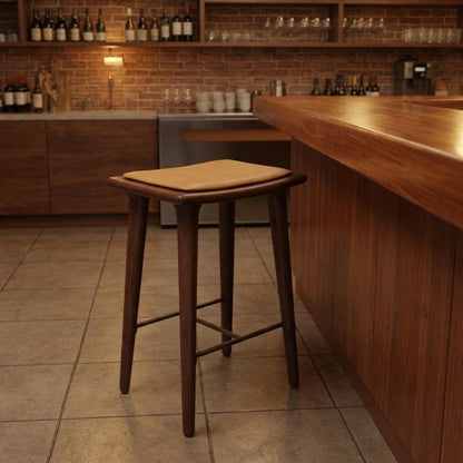 24" Cream And Brown Genuine Leather And Solid Wood Backless Counter Height Bar Chair HomeRoots