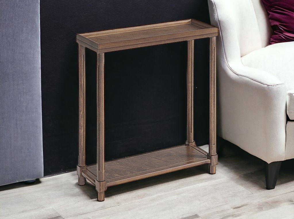 Set Of Two 24" Brown Wood Rectangular End Tables With Shelf