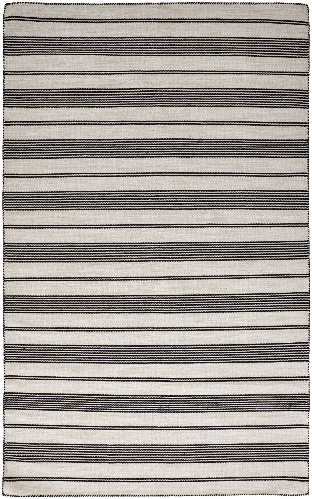 2' X 3' Black And White Striped Dhurrie Hand Woven Stain Resistant Area Rug - 47.24" (L) x 47.24" (W) x 0.24" (H)