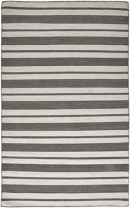 2' X 3' Black And White Striped Dhurrie Hand Woven Stain Resistant Area Rug - 47.24" (L) x 47.24" (W) x 0.24" (H)