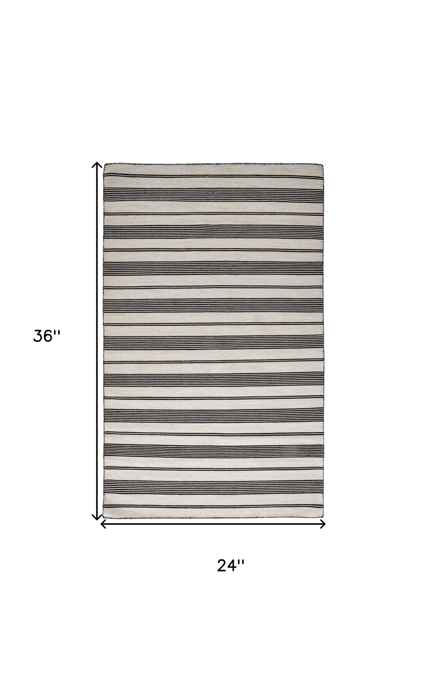 2' X 3' Black And White Striped Dhurrie Hand Woven Stain Resistant Area Rug - 47.24" (L) x 47.24" (W) x 0.24" (H)