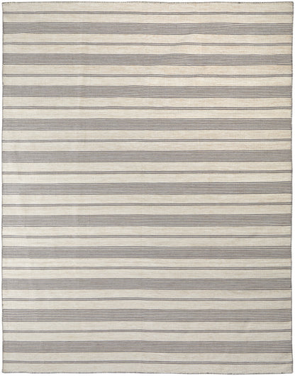 2' X 3' Gray And Ivory Striped Dhurrie Hand Woven Stain Resistant Area Rug - 46.06" (L) x 64.96" (W) x 0.98" (H)