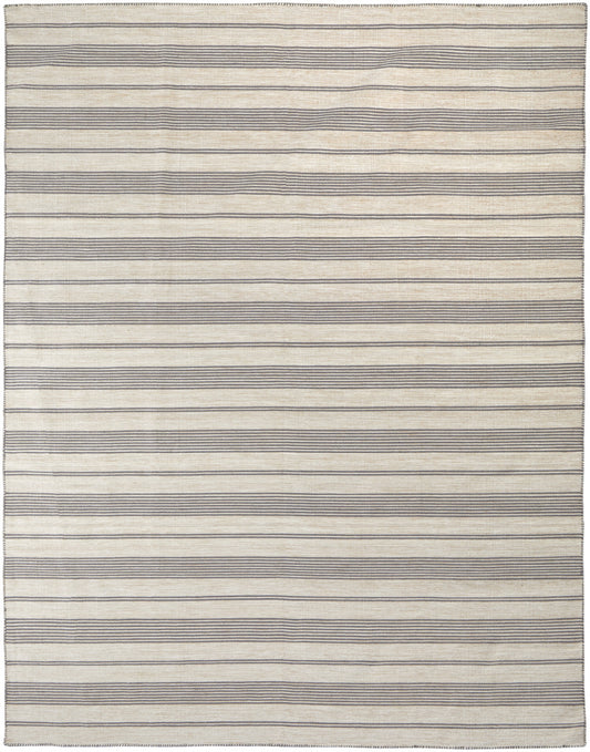 2' X 3' Gray And Ivory Striped Dhurrie Hand Woven Stain Resistant Area Rug - 46.06" (L) x 64.96" (W) x 0.98" (H)