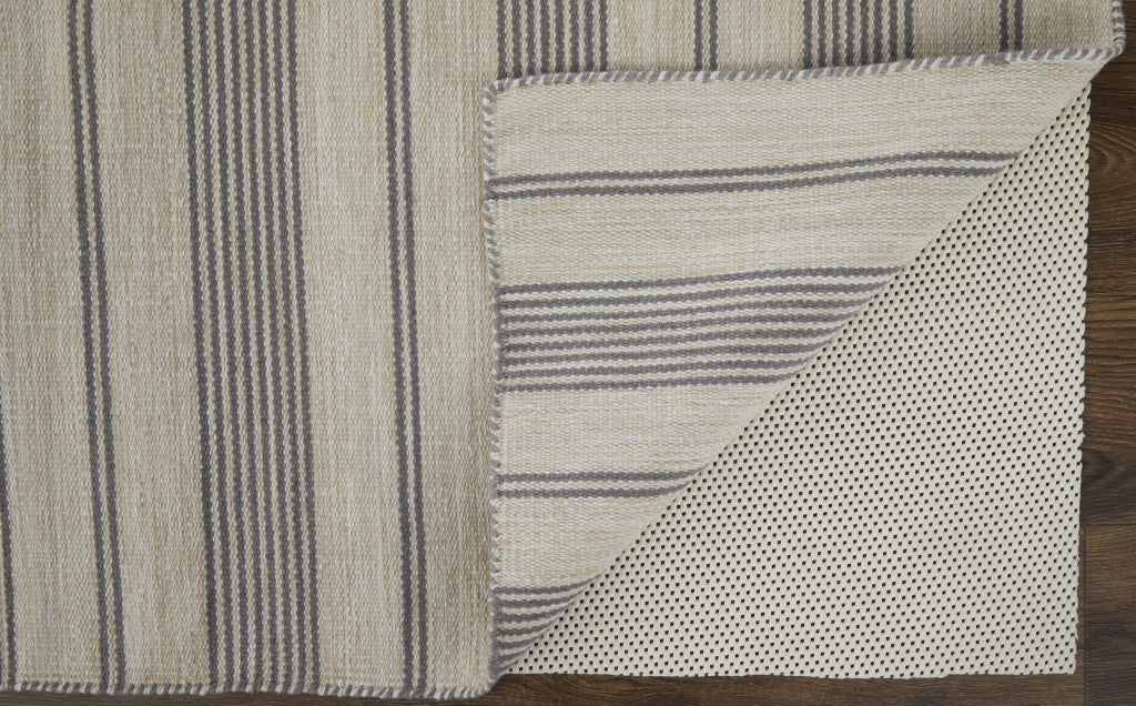 2' X 3' Gray And Ivory Striped Dhurrie Hand Woven Stain Resistant Area Rug - 46.06" (L) x 64.96" (W) x 0.98" (H)