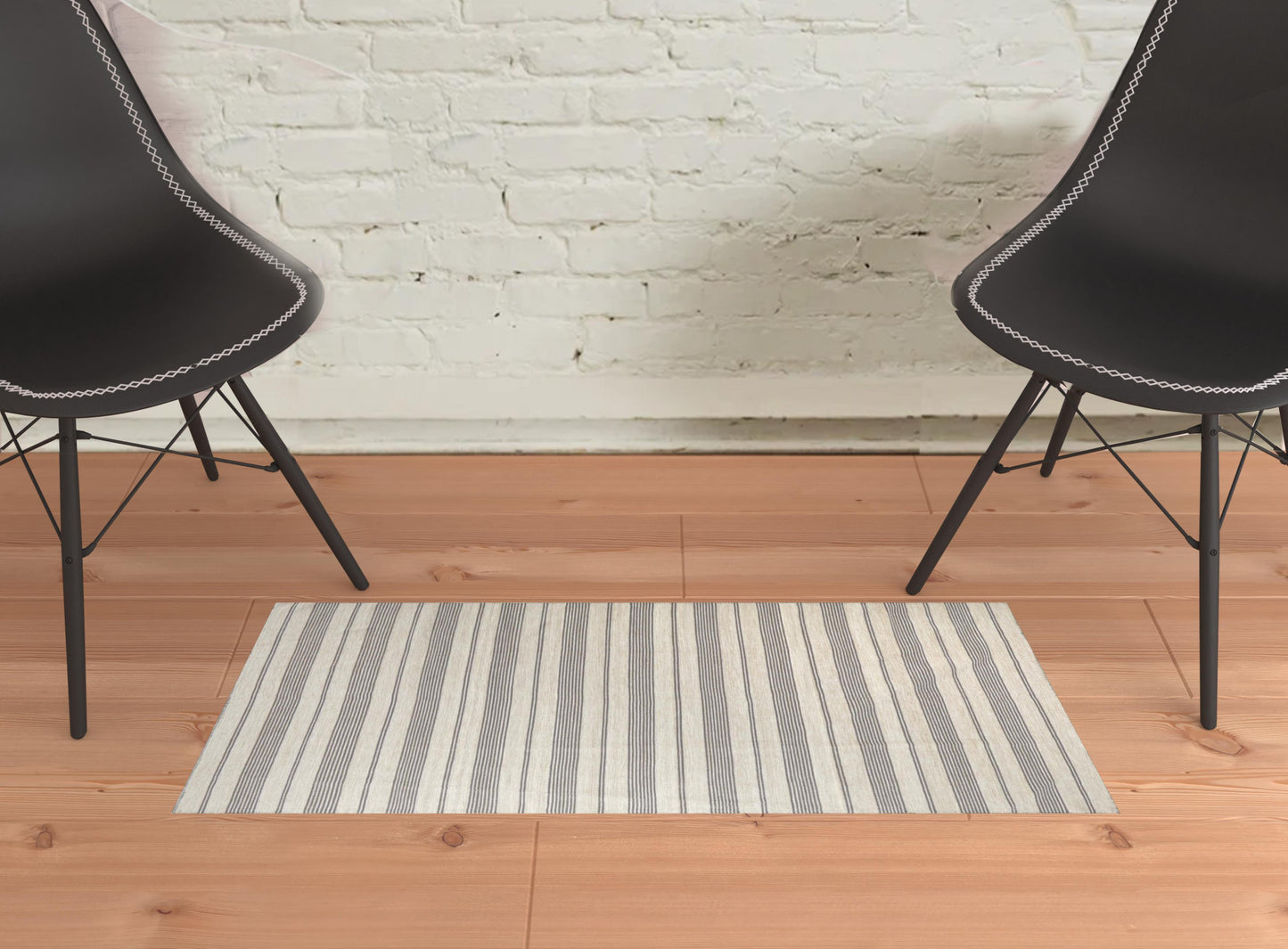 2' X 3' Gray And Ivory Striped Dhurrie Hand Woven Stain Resistant Area Rug - 46.06" (L) x 64.96" (W) x 0.98" (H)