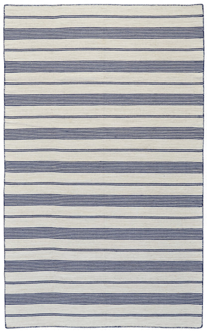 2' X 3' Blue And Ivory Striped Dhurrie Hand Woven Stain Resistant Area Rug - 45.0" (L) x 69.0" (W) x 0.32" (H)