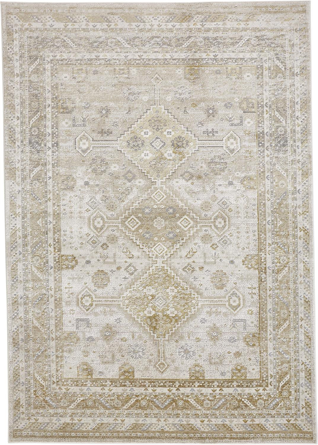 2' X 3' Gold And Ivory Floral Stain Resistant Area Rug - 48.0" (L) x 72.0" (W) x 0.63" (H)