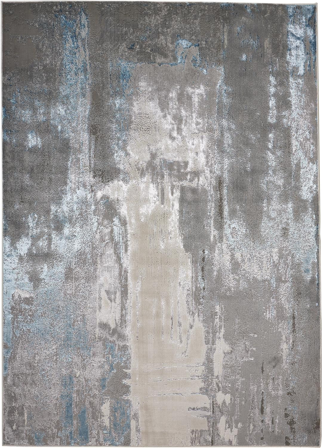 2' X 3' Gray Ivory And Blue Abstract Stain Resistant Area Rug - 47.0" (L) x 72.0" (W) x 0.24" (H)