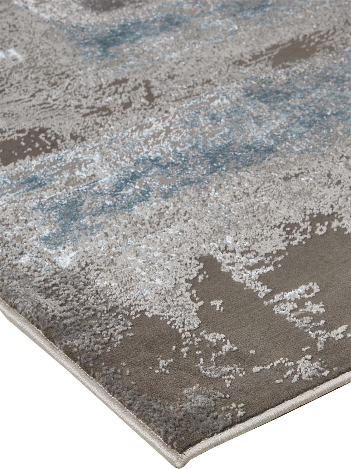 2' X 3' Gray Ivory And Blue Abstract Stain Resistant Area Rug - 47.0" (L) x 72.0" (W) x 0.24" (H)