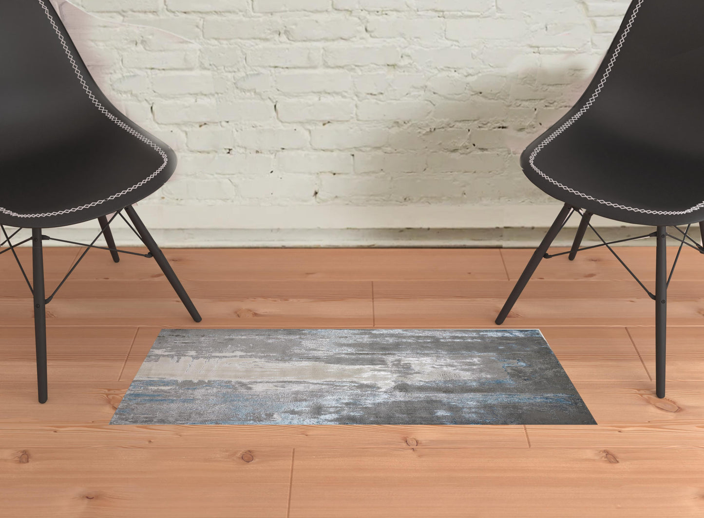 2' X 3' Gray Ivory And Blue Abstract Stain Resistant Area Rug - 47.0" (L) x 72.0" (W) x 0.24" (H)