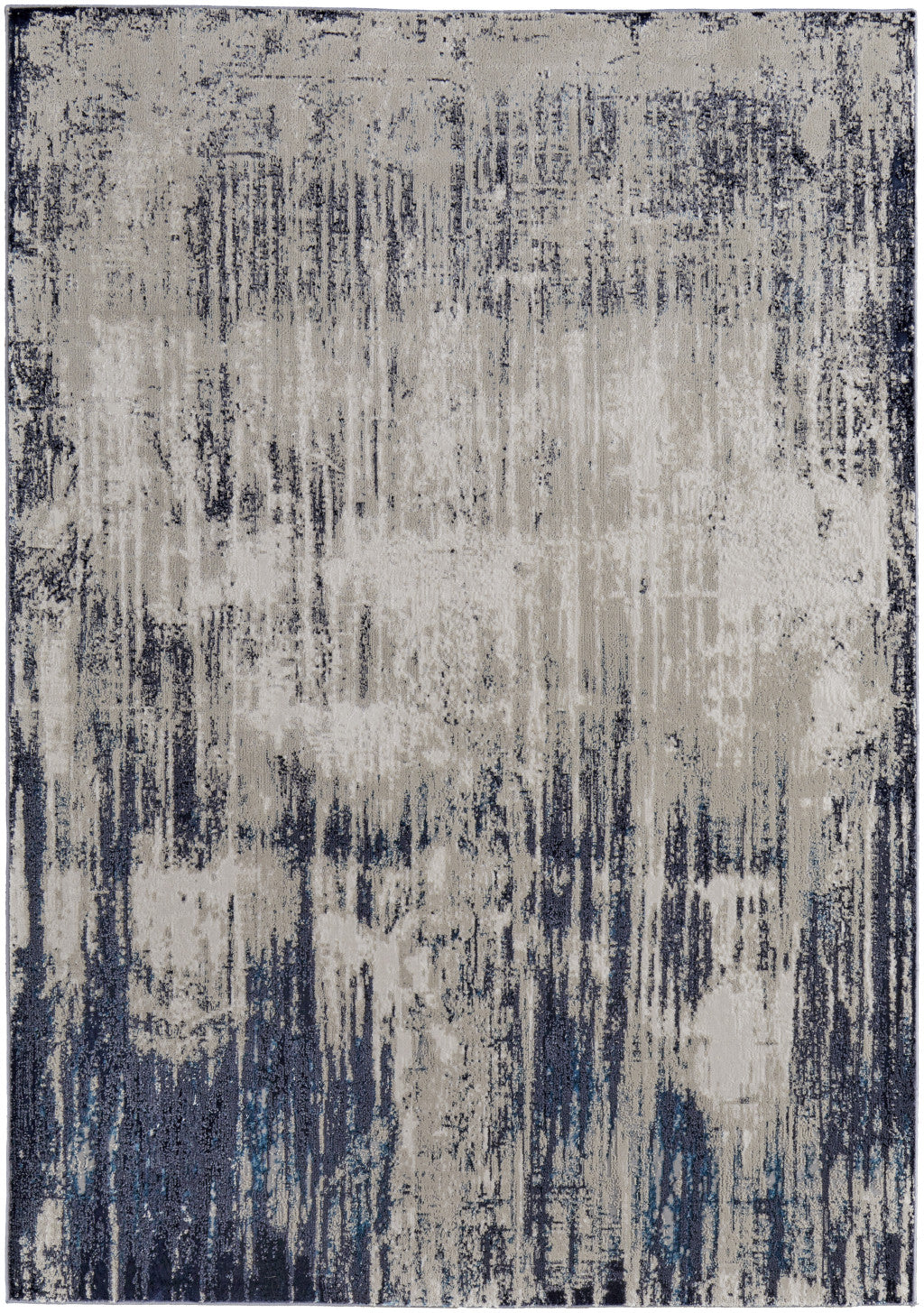 2' X 3' Blue and Ivory Abstract Power Loom Distressed Area Rug