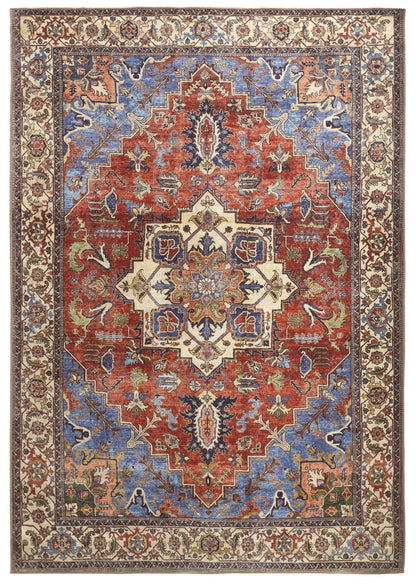 2' X 3' Blue Red And Ivory Floral Area Rug - 47.24" (L) x 47.24" (W) x 0.55" (H)