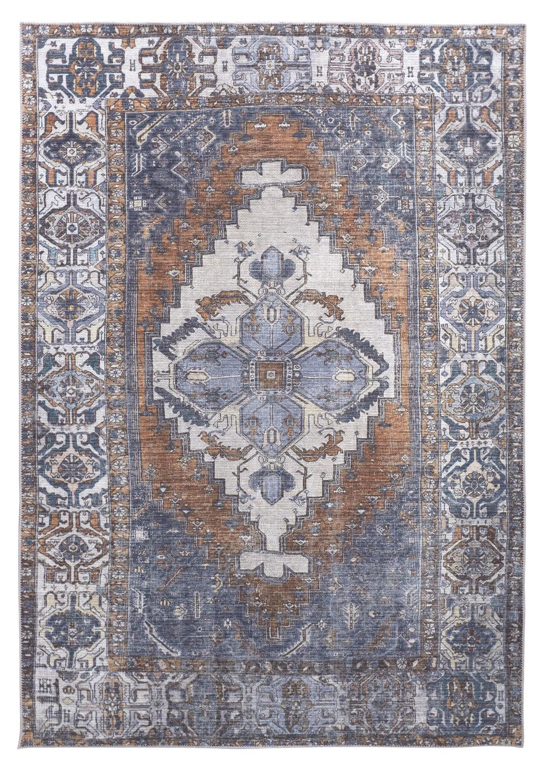 2' X 3' Blue Ivory And Brown Floral Area Rug - 45.0" (L) x 69.0" (W) x 0.5" (H)