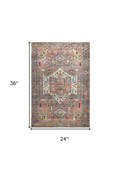 2' X 3' Taupe Red And Brown Floral Area Rug - 63.0" (L) x 89.0" (W) x 0.6" (H) FurniFindUSA