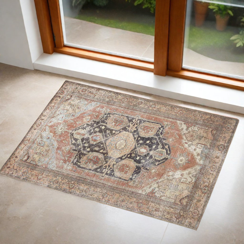 2' X 3' Orange Brown And Taupe Abstract Area Rug - 62.0" (L) x 90.0" (W) x 0.27" (H) FurniFindUSA