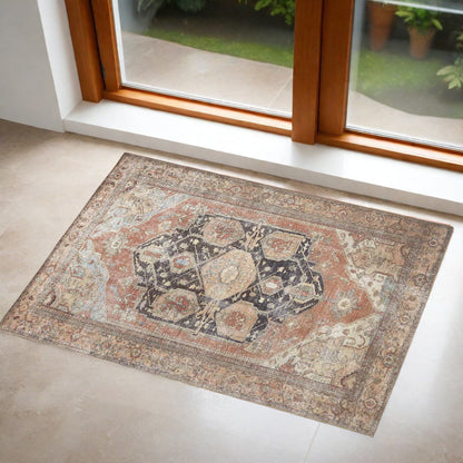 2' X 3' Orange Brown And Taupe Abstract Area Rug - 62.0" (L) x 90.0" (W) x 0.27" (H) FurniFindUSA