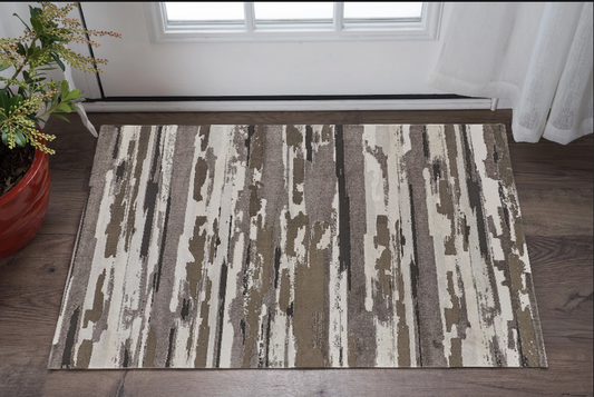 2' X 3' Brown and Ivory Abstract Power Loom Distressed Area Rug