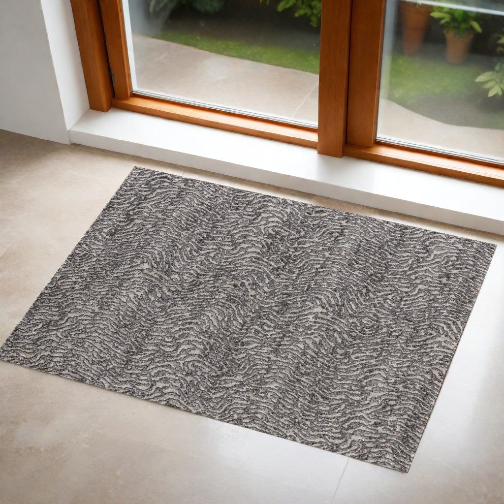 2' X 3' Gray and Ivory Abstract Power Loom Area Rug