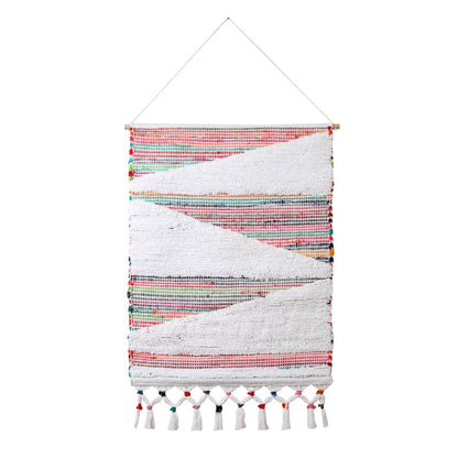 51" X 26" White Red Pink Chindi Abstract Woven Wool Hanging Tapestry