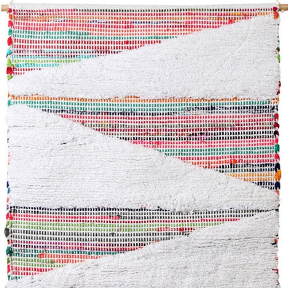 51" X 26" White Red Pink Chindi Abstract Woven Wool Hanging Tapestry