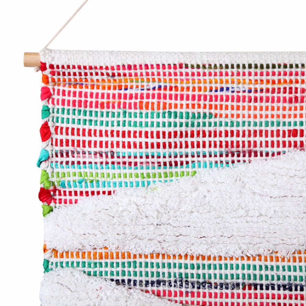 51" X 26" White Red Pink Chindi Abstract Woven Wool Hanging Tapestry — view 2