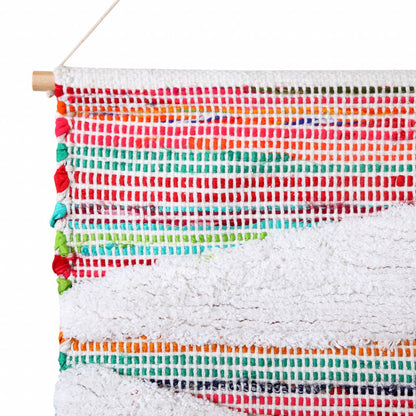 51" X 26" White Red Pink Chindi Abstract Woven Wool Hanging Tapestry