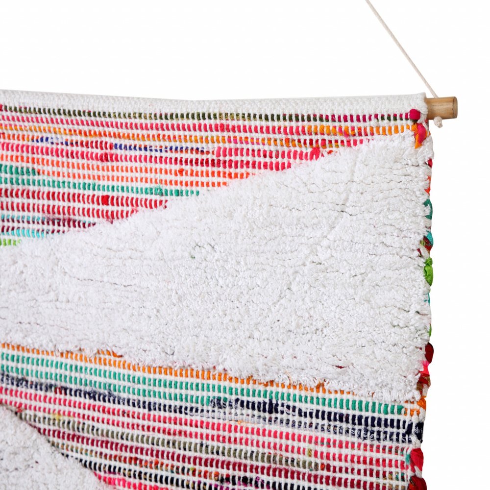 51" X 26" White Red Pink Chindi Abstract Woven Wool Hanging Tapestry — view 3