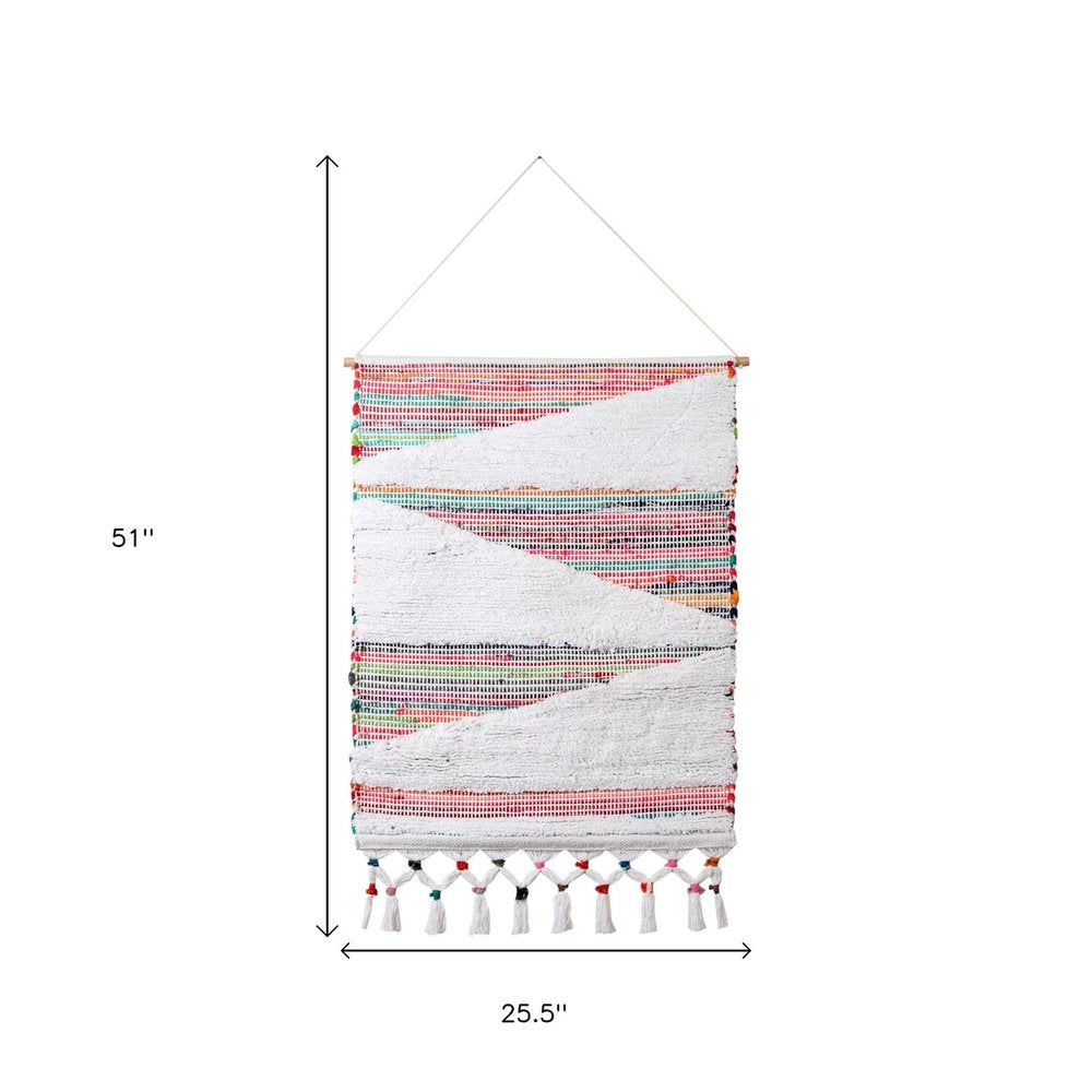 51" X 26" White Red Pink Chindi Abstract Woven Wool Hanging Tapestry — view 6