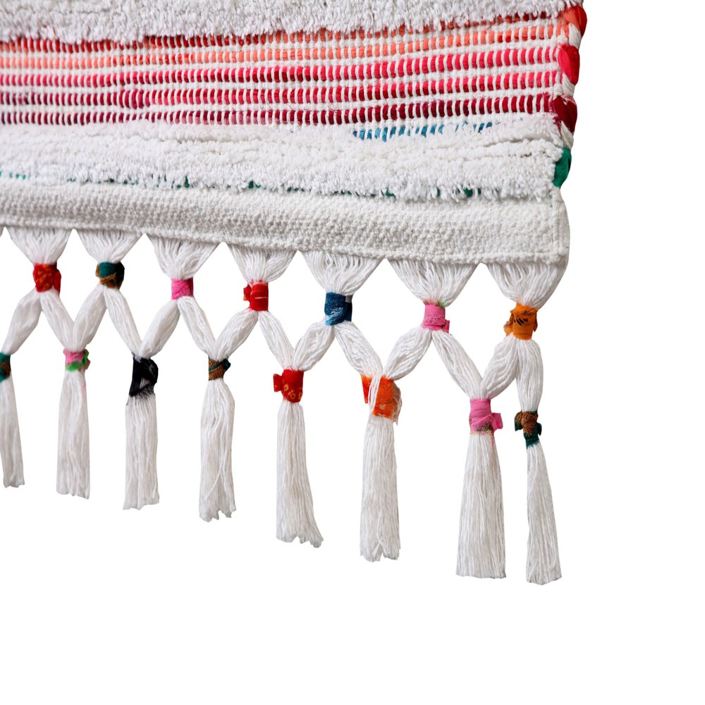 51" X 26" White Red Pink Chindi Abstract Woven Wool Hanging Tapestry