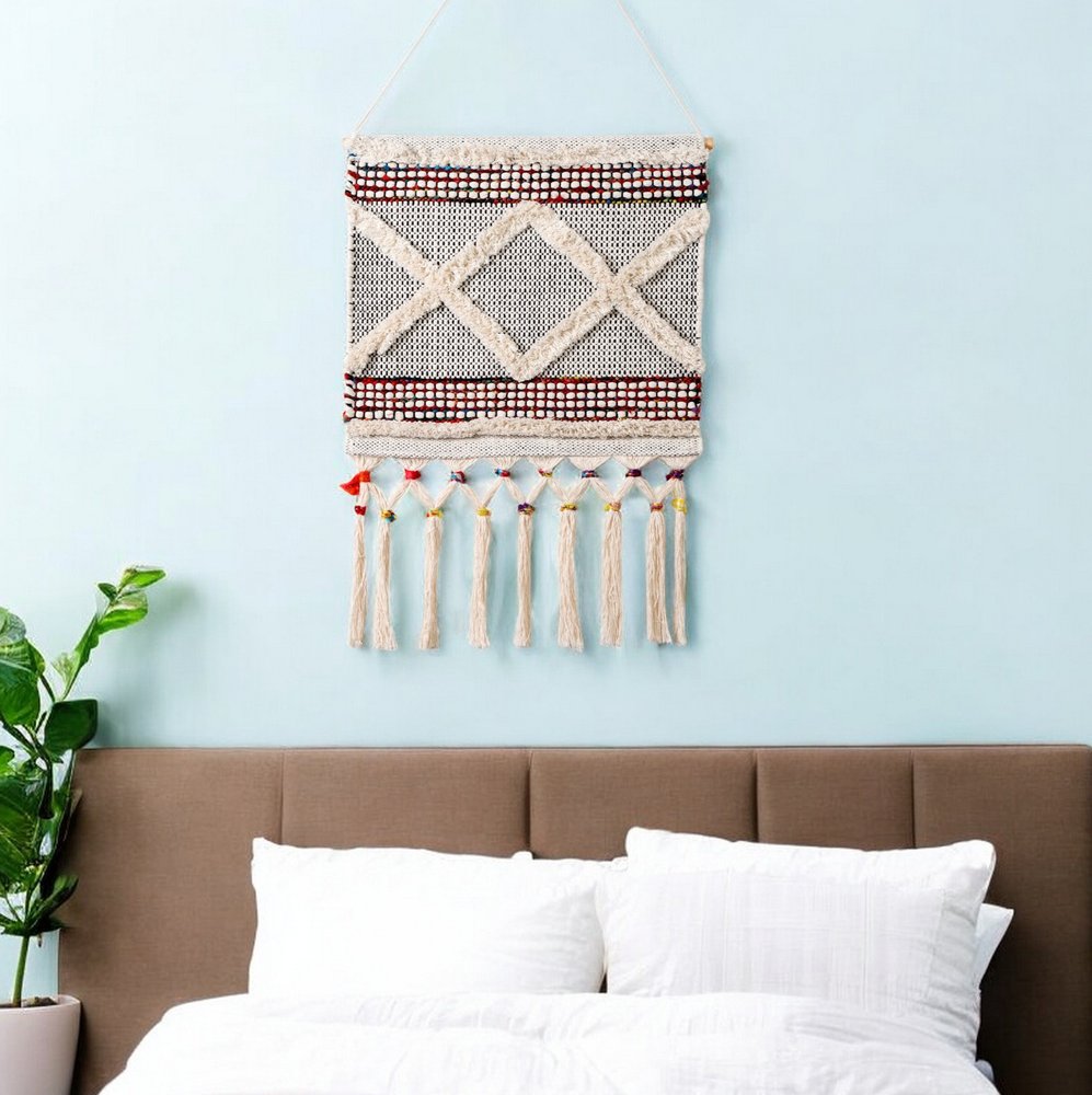 36" X 20" Red And White Geometric Cotton Square Hanging Tapestry — view 8