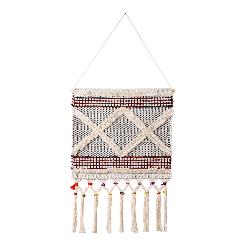 36" X 20" Red And White Geometric Cotton Square Hanging Tapestry — view 1