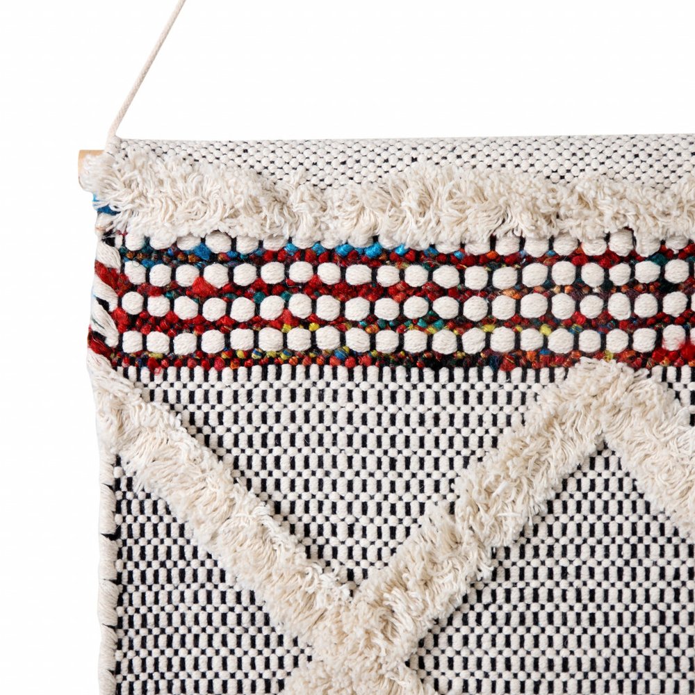 36" X 20" Red And White Geometric Cotton Square Hanging Tapestry — view 3