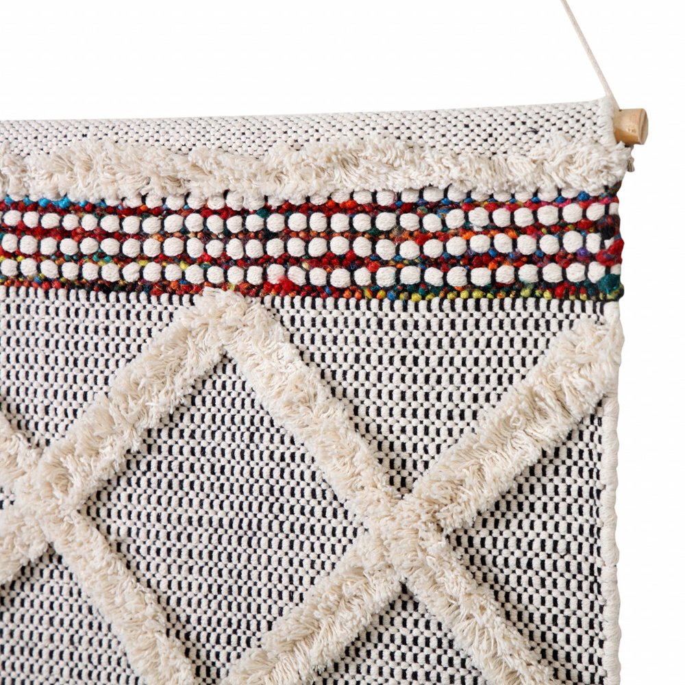 36" X 20" Red And White Geometric Cotton Square Hanging Tapestry