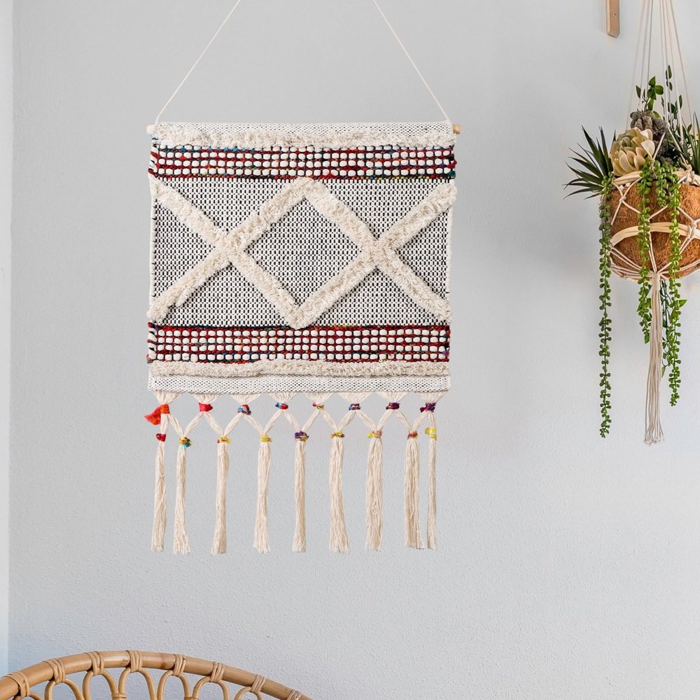 36" X 20" Red And White Geometric Cotton Square Hanging Tapestry — view 7