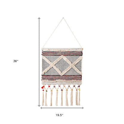 36" X 20" Red And White Geometric Cotton Square Hanging Tapestry