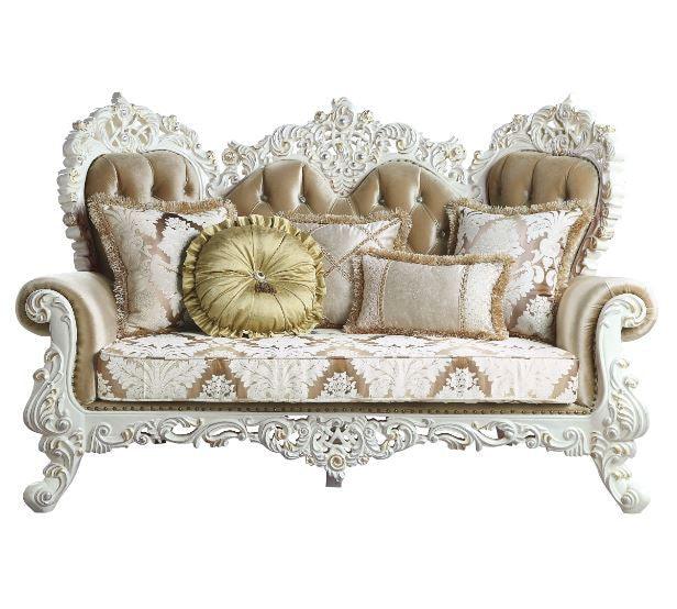 78" Brown And White Loveseat and Toss Pillows - FurniFindUSA
